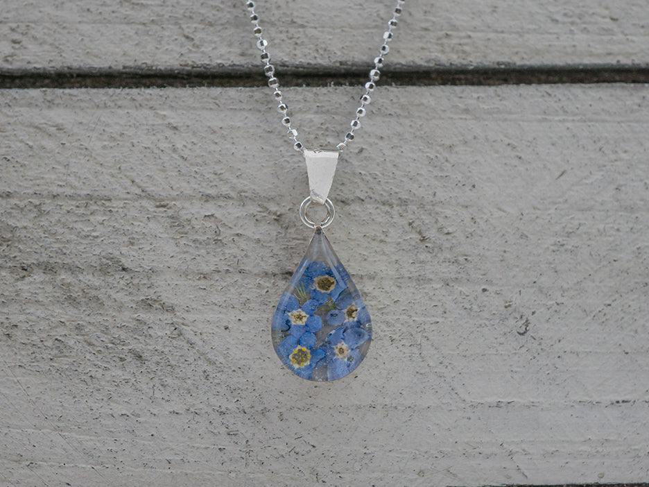 Primavera Forget Me Not Necklace, Small Teardrop