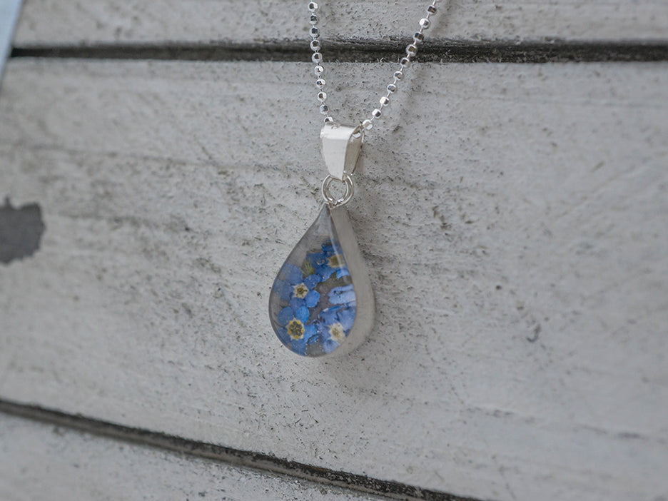 Primavera Forget Me Not Necklace, Small Teardrop