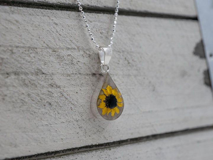 Primavera Sunflower Necklace, Small Teardrop