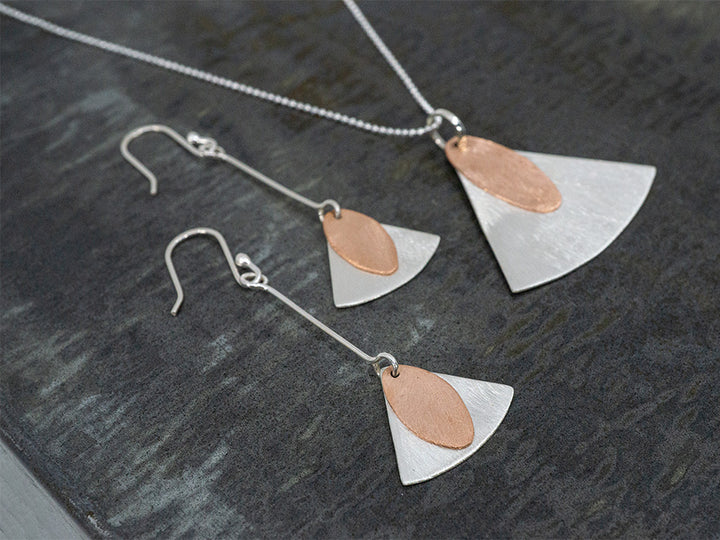 Scoured Copper & Silver Shapes Drop Earring